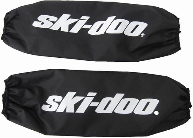 Two black ski-doo shock covers on a white background