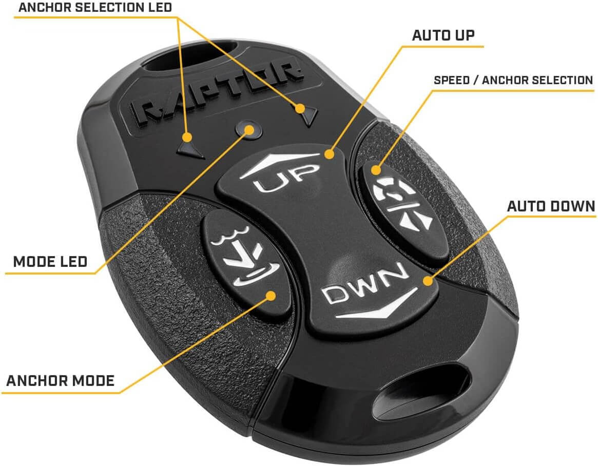 Minn Kota 1810600 Raptor Shallow Water Anchor, 8', Black remote control features including auto up and down.