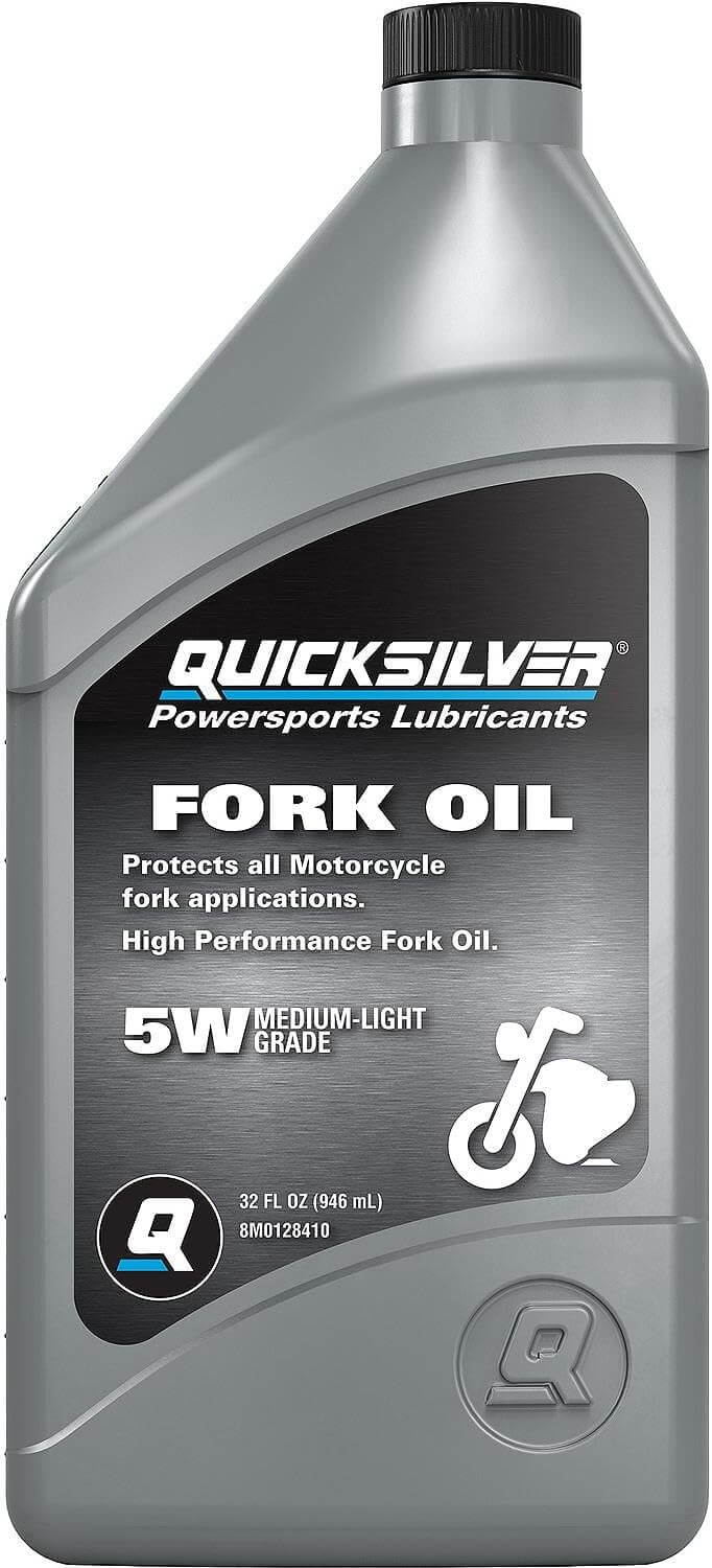 Quicksilver 8M0128410 Motorcycle Fork Oil, 1 Quart bottle for high-performance motorcycle fork lubrication.