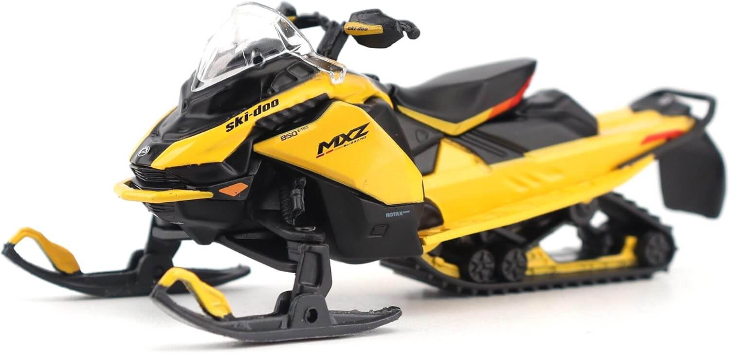 Modèle réduit BRP Bombardier à l'échelle 1:32 en métal moulé sous pression Ski-Doo MXZ Blizzard (segment sentier) + MXZ 120cc (modèle enfant), jaune néo 60022