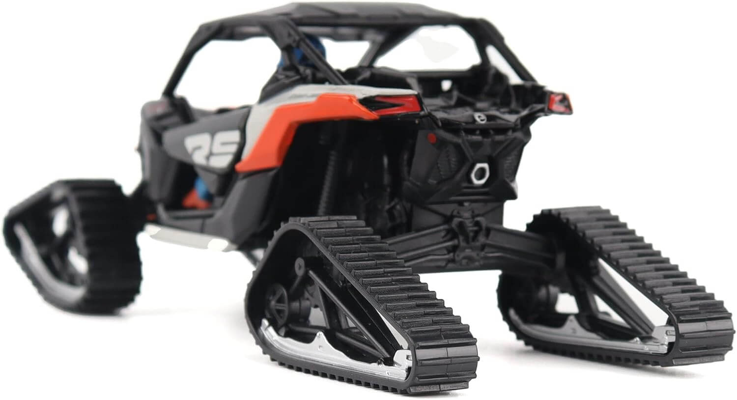 Toy off-road vehicle with tracks on a white background