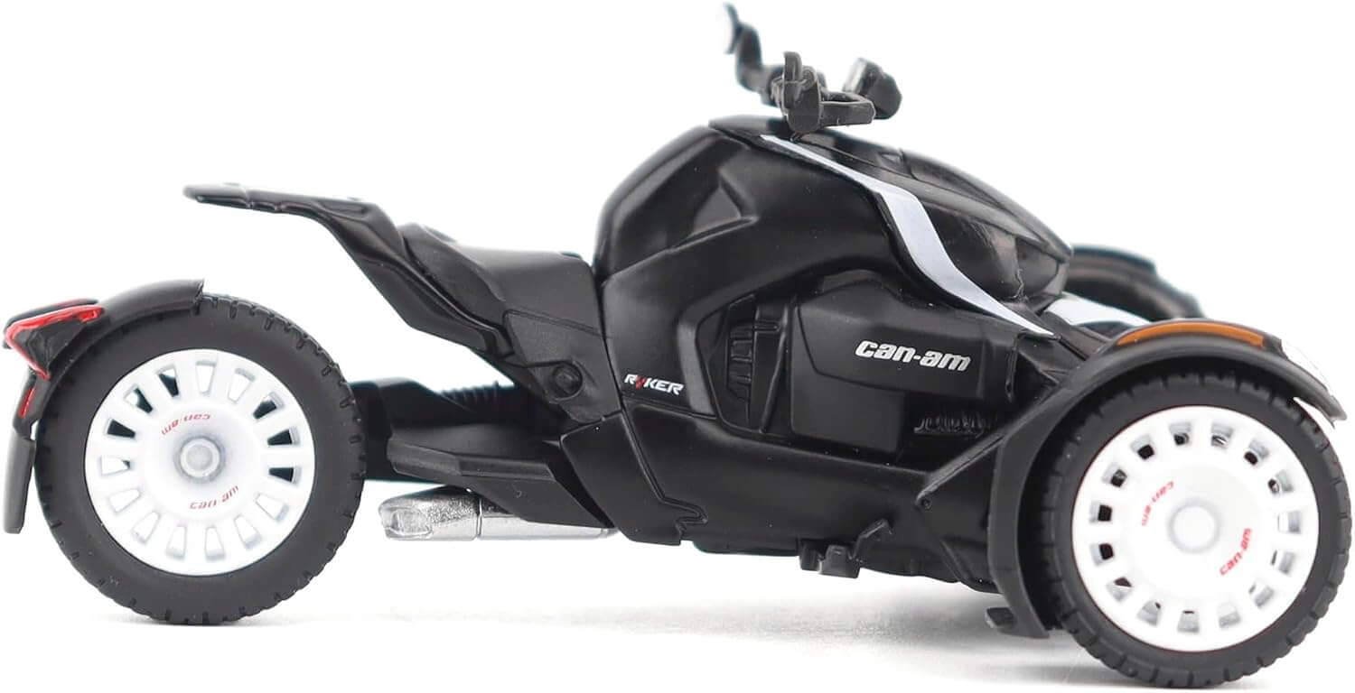Black three-wheeled vehicle with 'Can-Am' branding on a white background