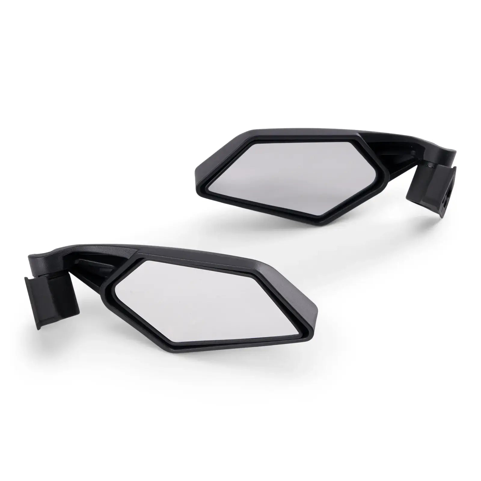 Two black motorcycle mirrors on a white background