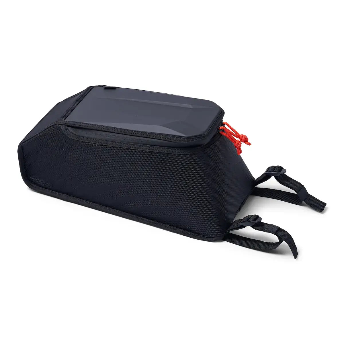 Black bag with red accents on a white background