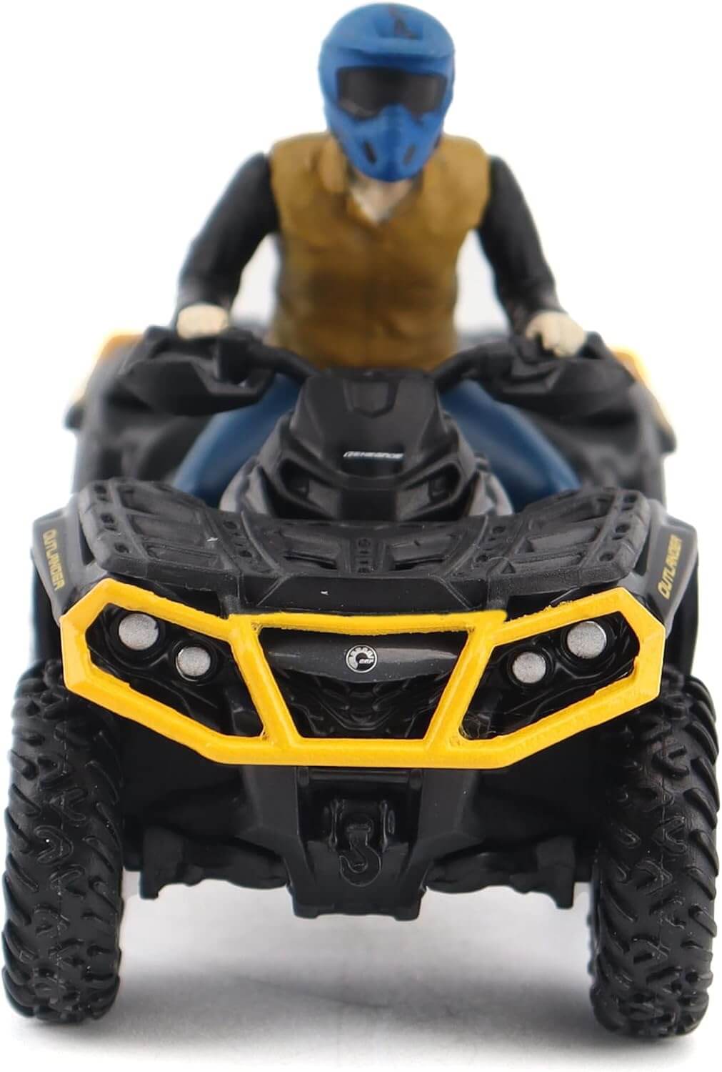 Toy ATV with a rider figure on a white background