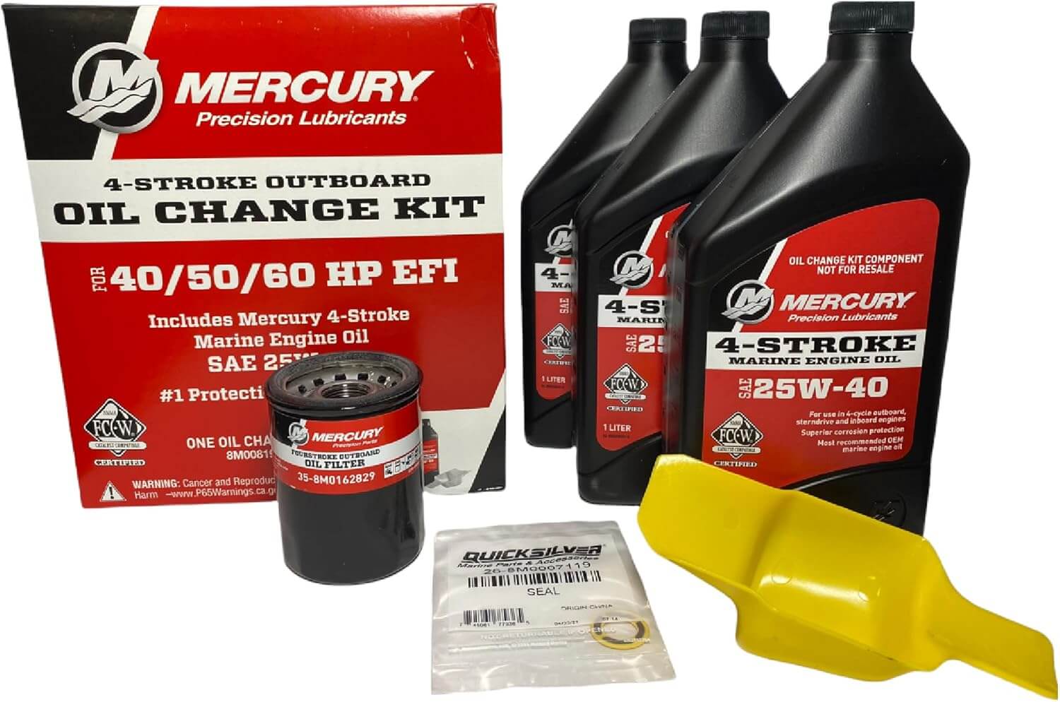 Mercury Marine 25W-40 4-Stroke Outboard Oil Change Kit for Mercury 40/50/60 HP EFI Outboards - 8M0081916