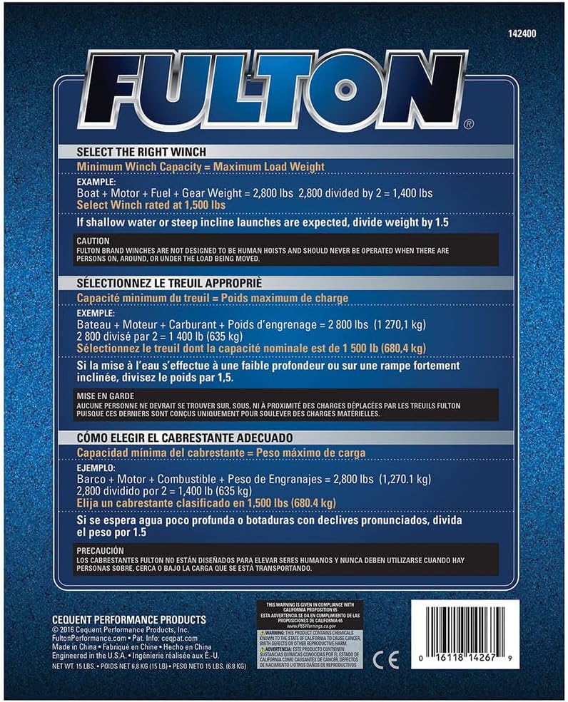 Fulton Two Speed 2,000 LBS Marine Trailer Winch No Strap, 10 Inch Handle, Silver, 142400