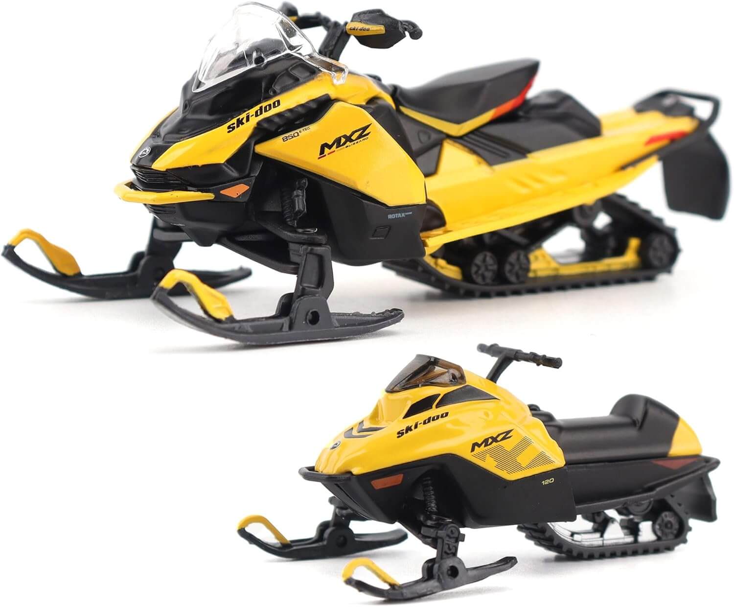 Modèle réduit BRP Bombardier à l'échelle 1:32 en métal moulé sous pression Ski-Doo MXZ Blizzard (segment sentier) + MXZ 120cc (modèle enfant), jaune néo 60022