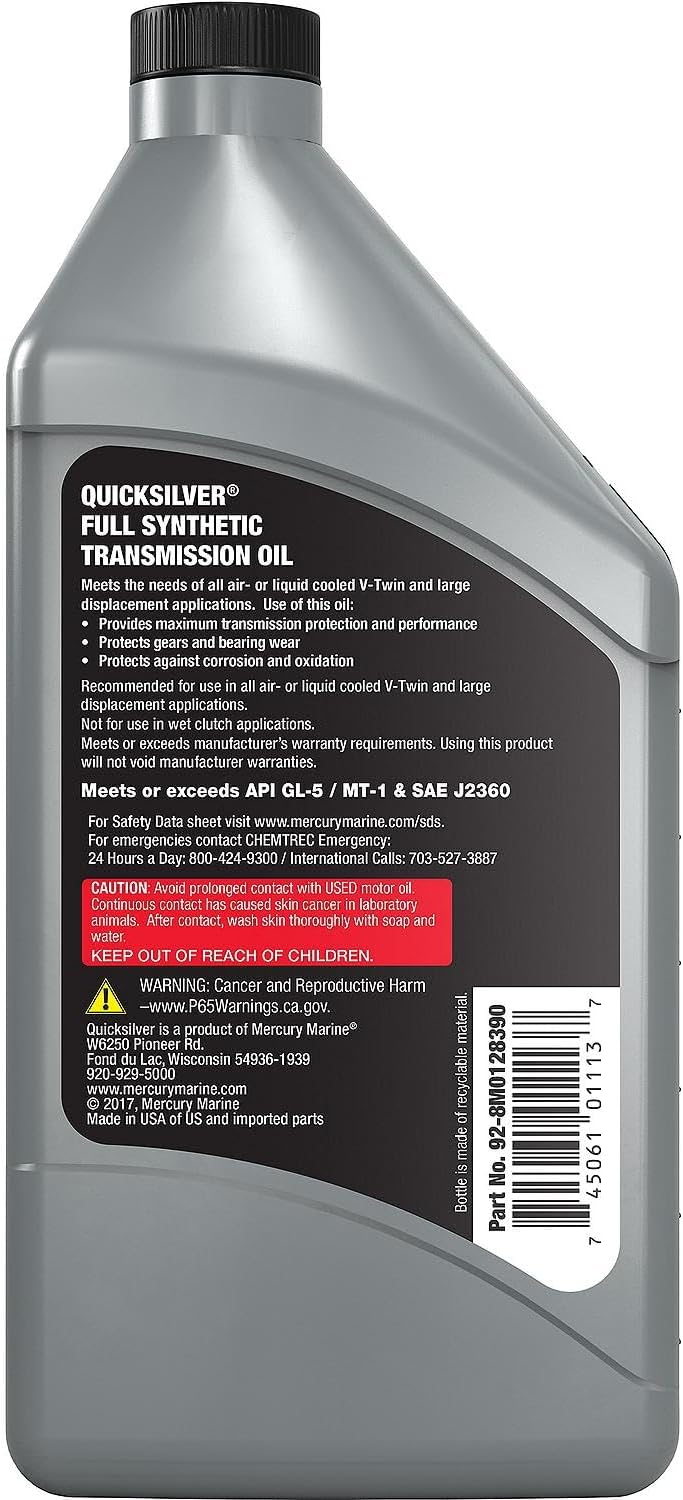 Quicksilver 8M0128390 75W-140 Motorcycle Transmission Oil, 1 Quart