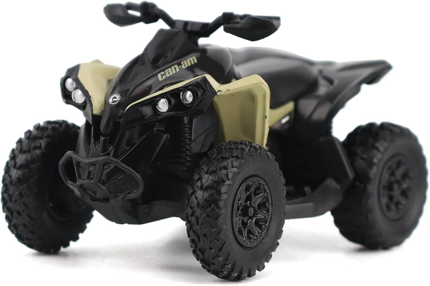 Model of a black and beige ATV on a white background