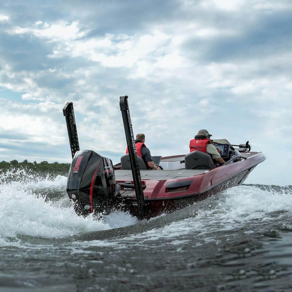 Minn Kota 1810620 Raptor Shallow Water Anchor wtih Active Anchoring, 8', Black in action on a fishing boat.