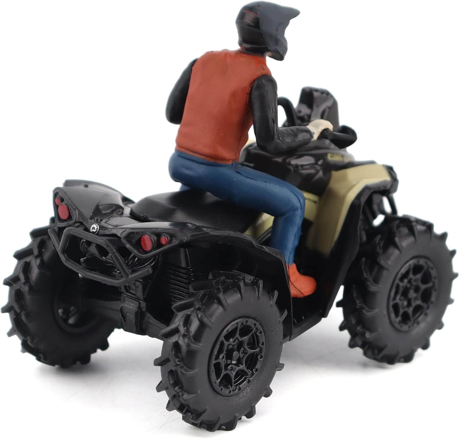 Model of two people on an ATV with a white background