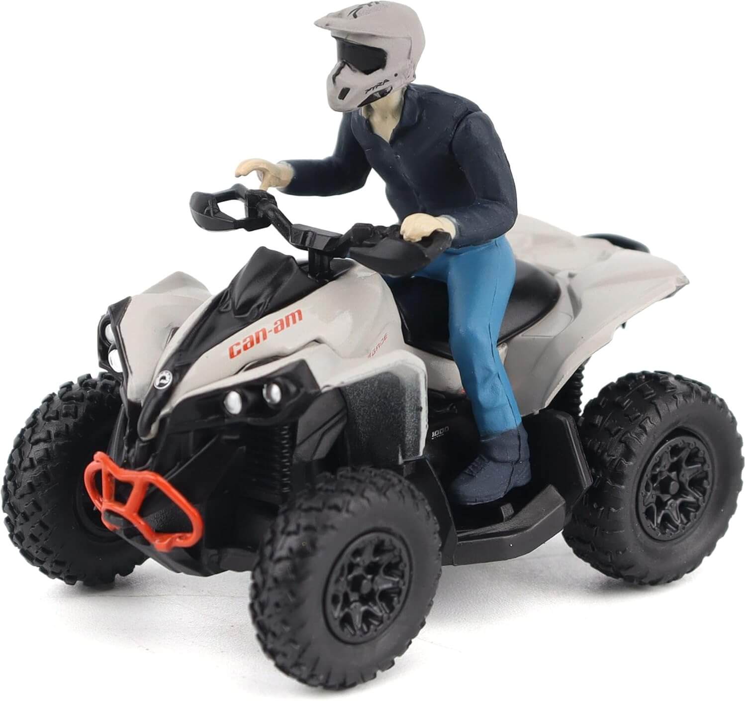 Model of a person riding a Can-Am ATV on a white background