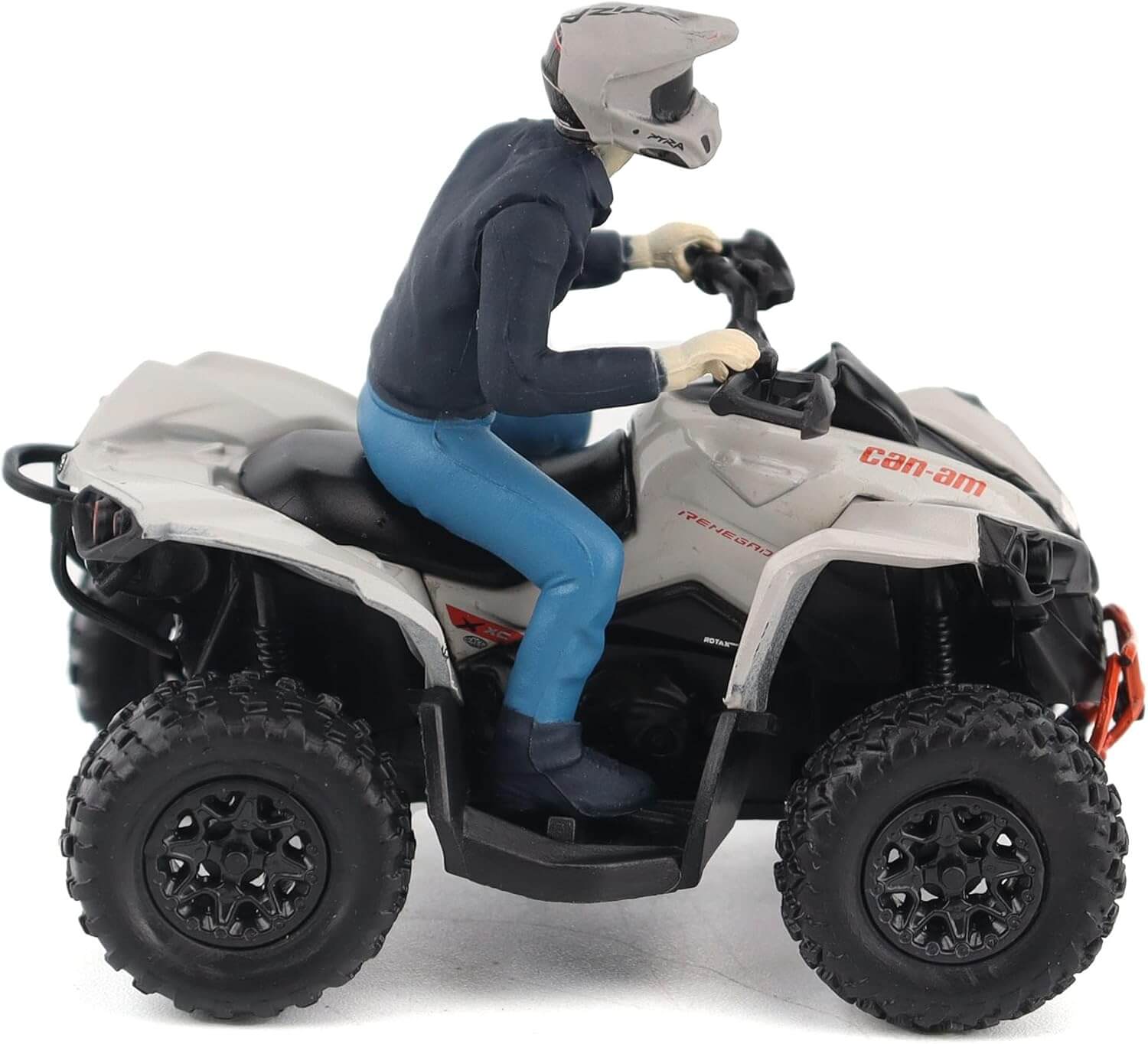 Model of a person riding a Can-Am ATV on a white background