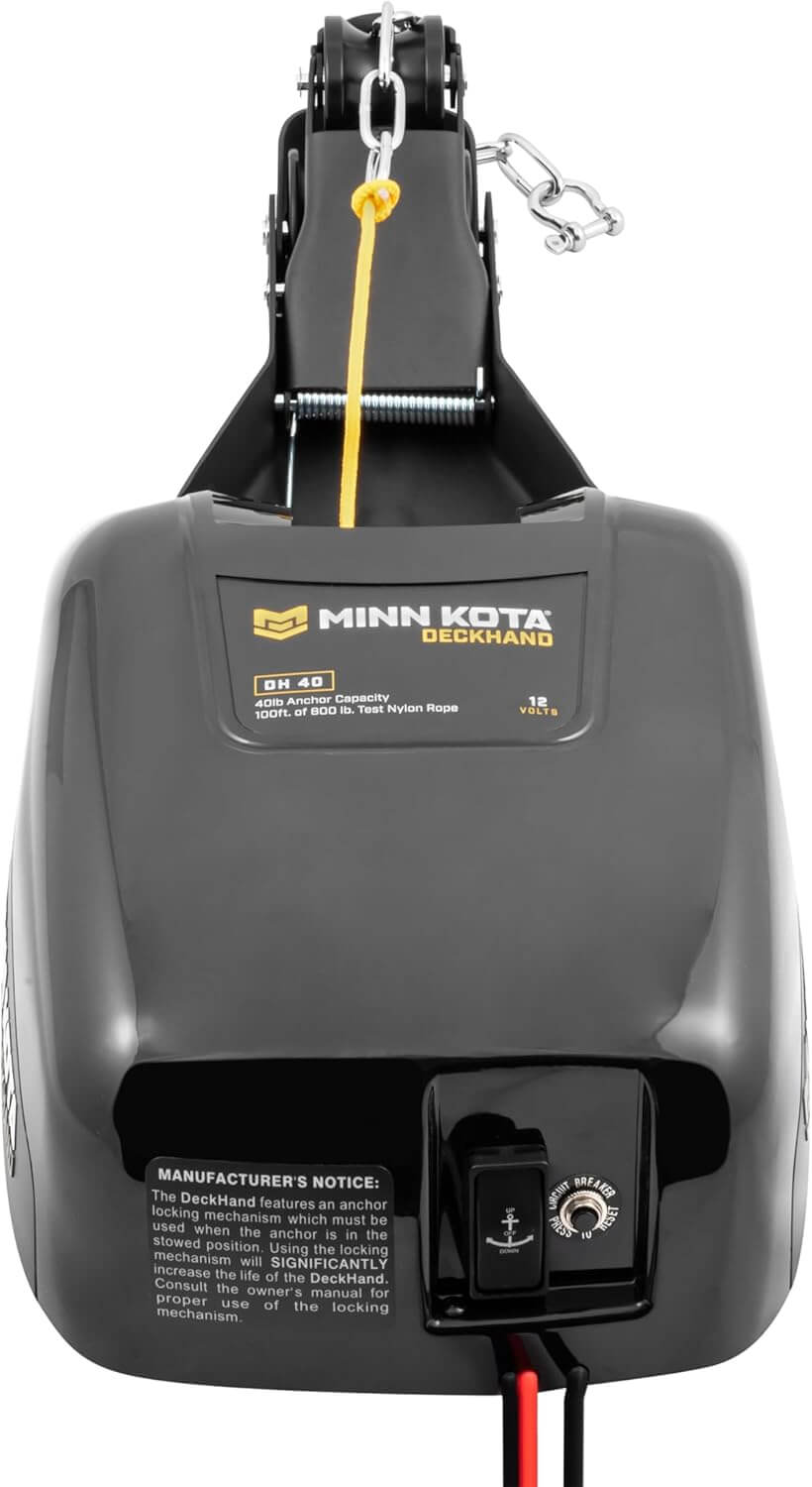 Minn Kota 1810140 DeckHand DH 40 LBS Capacity Electric Anchor Winch with control switch and spool.