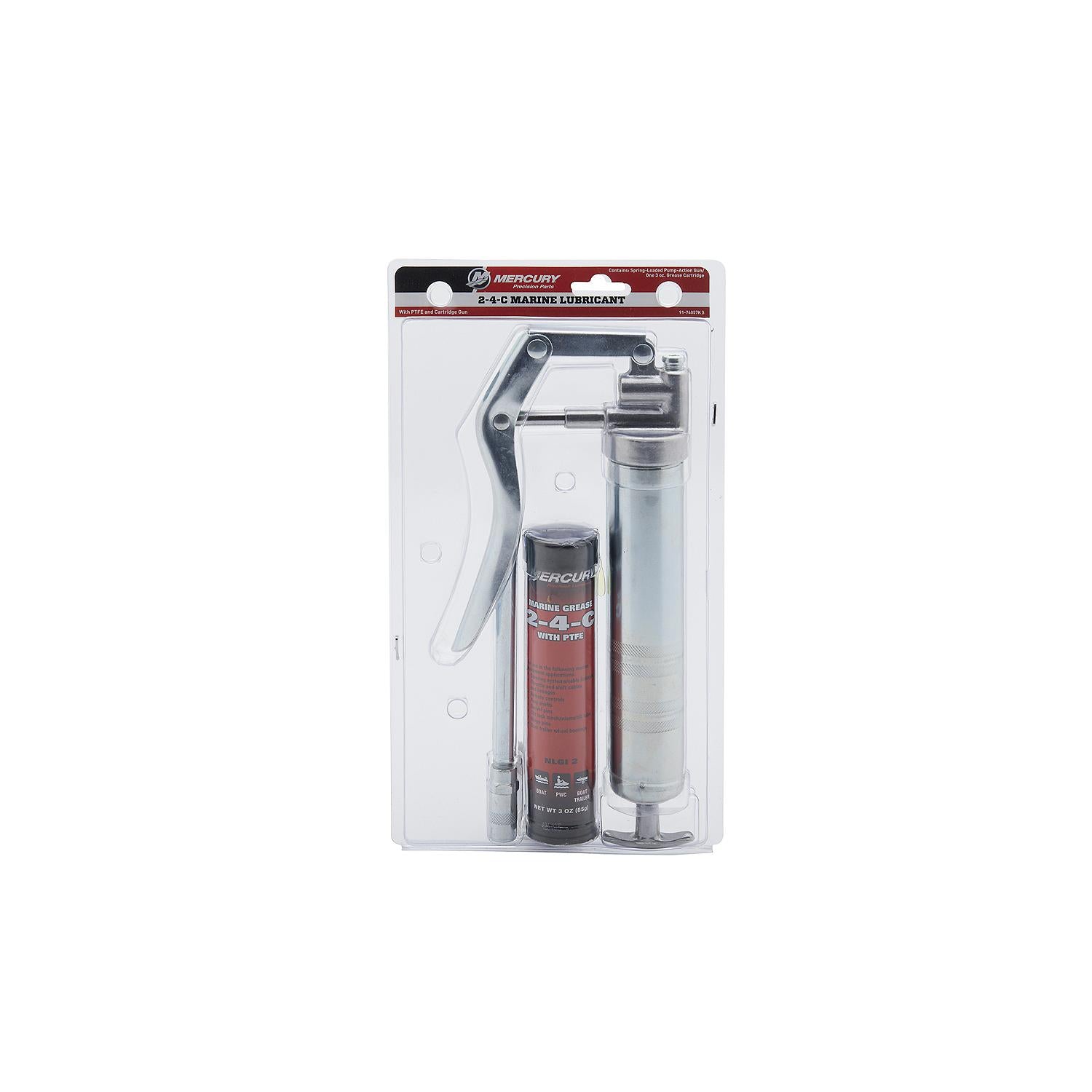 Mercury Marine Grease Gun Kit with 2-4-C Marine Grease 3.5 oz - Multi-Purpose Lubrication Tool, 74057K5