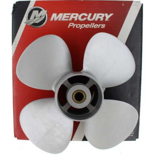 White propeller on a Mercury Propellers branded packaging