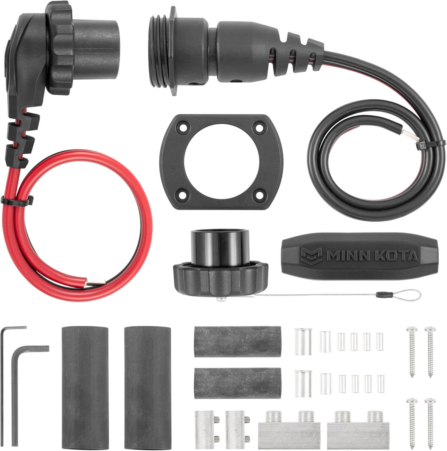 Minn Kota 1865120 MKR-28 Trolling Motor Plug & Receptacle, Retail Pkg. components including plugs and splicing hardware.