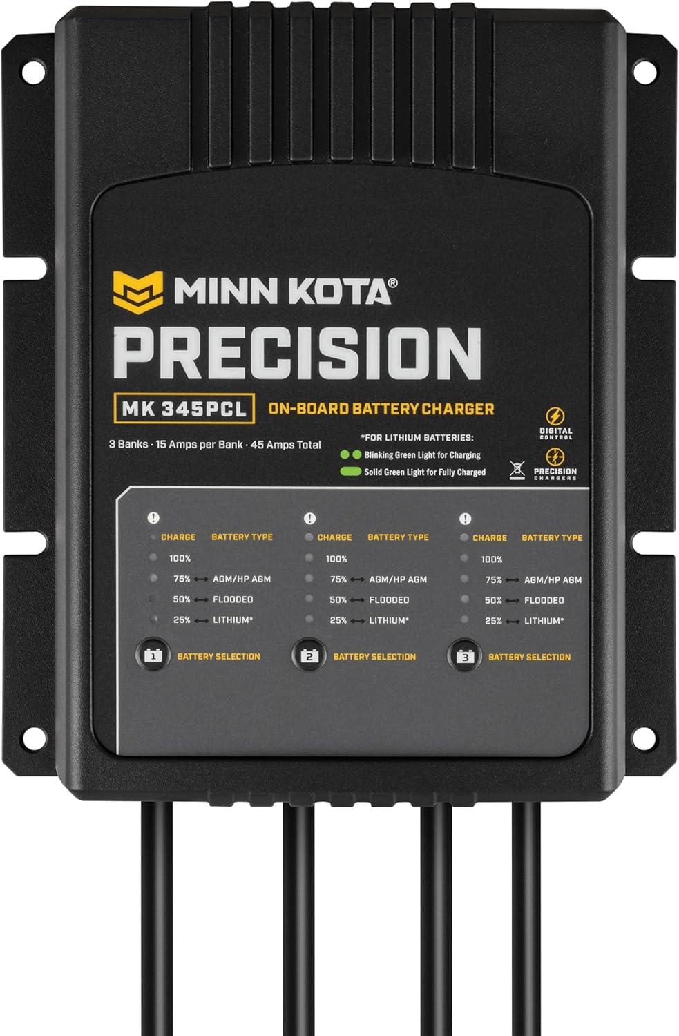 Minn Kota 1833454 On-Board Precision Chargers, 3 Banks, 15 Amps