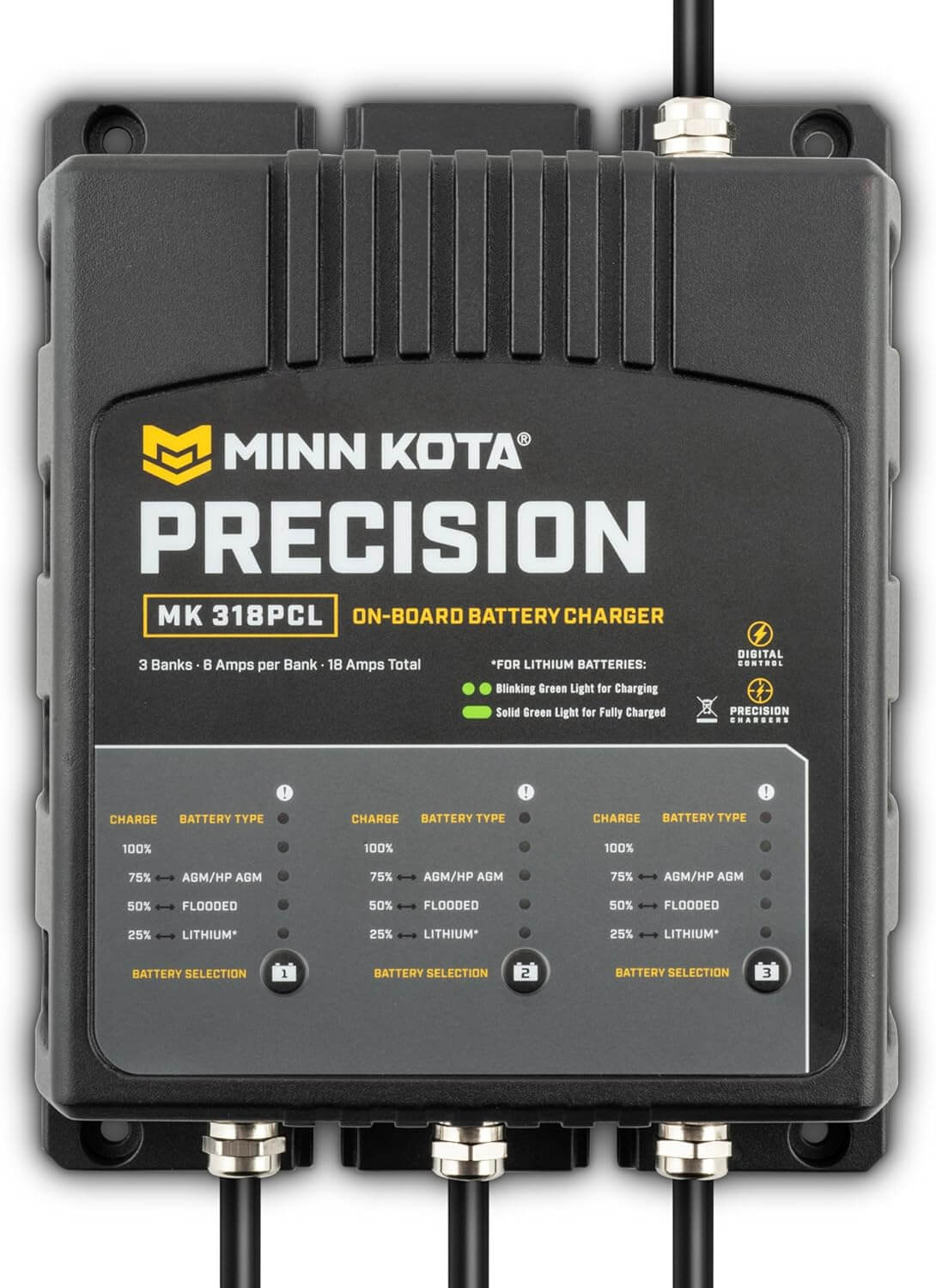 Minn Kota 1833181 On-Board Precision Battery Charger, 18A, 3 Banks