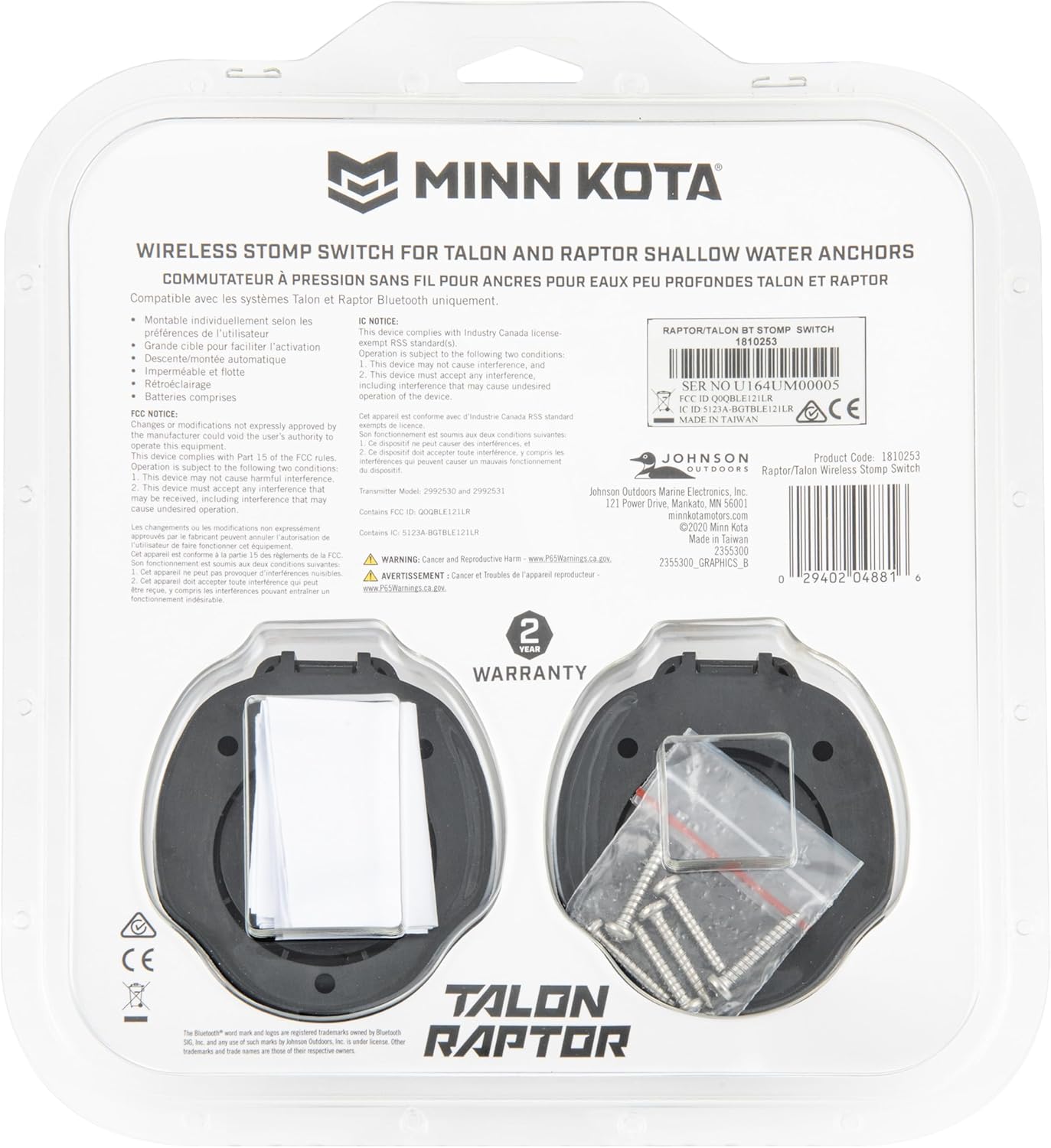 Minn Kota 1810253 Raptor / Talon Bluetooth Stomp Switch, Pair, Black