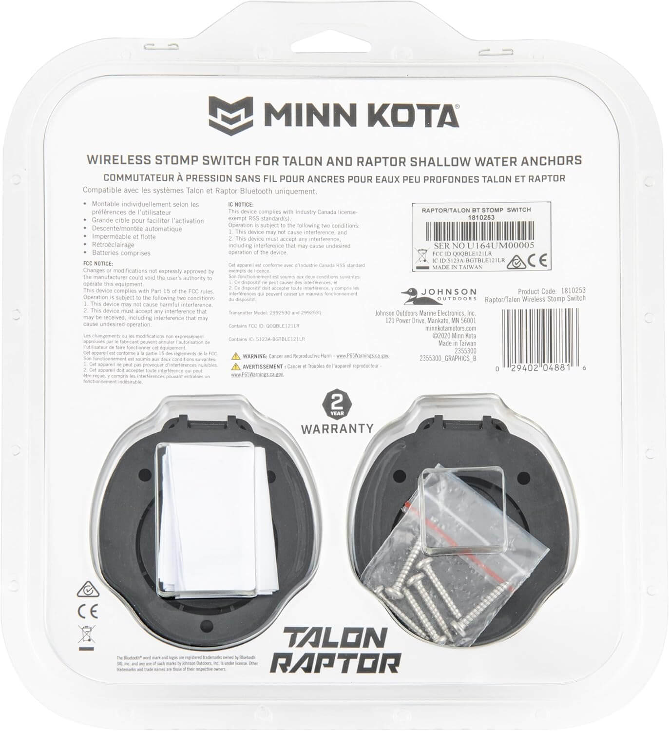 Minn Kota 1810253 Raptor / Talon Bluetooth Stomp Switch, Pair, Black