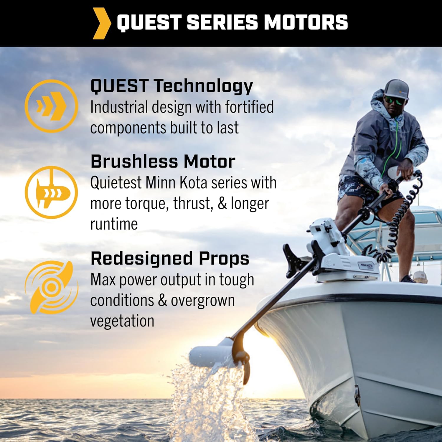 Minn Kota 1358560 Riptide Instinct Quest Series Bow Mount Saltwater Trolling Motor, 90 / 115 lbs. Thrust, 60" Shaft, 24 / 36 Volts, White w/Handheld Remote
