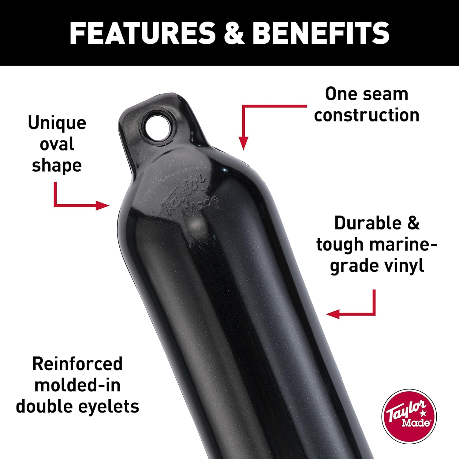 Taylor Made Hull Guard 5-1/2" x 20" Inflatable Vinyl Fender, Black, 31722