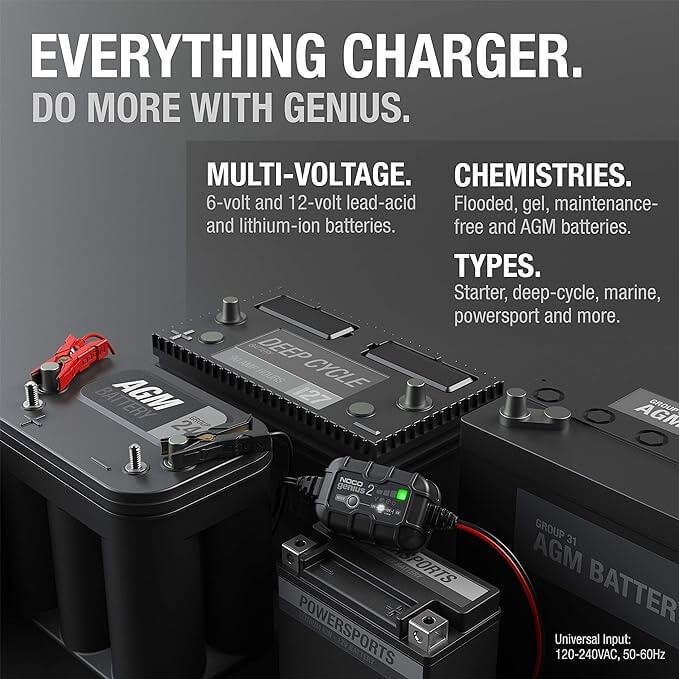 NOCO GENIUS2: 2A 6V/12V Smart Battery Charger