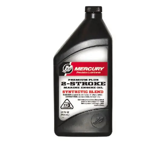 Mercury 2-stroke engine oil bottle on a white background