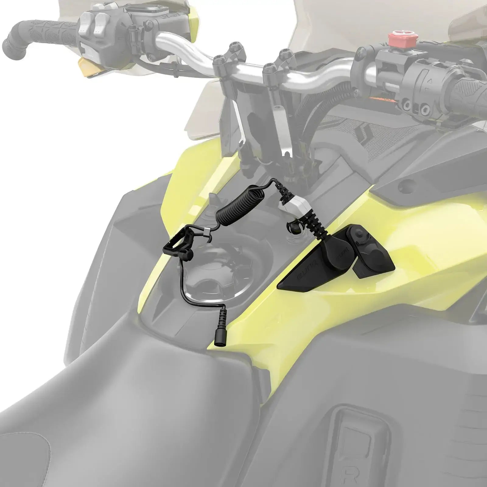 Motorcycle accessory mount on a yellow and black motorcycle