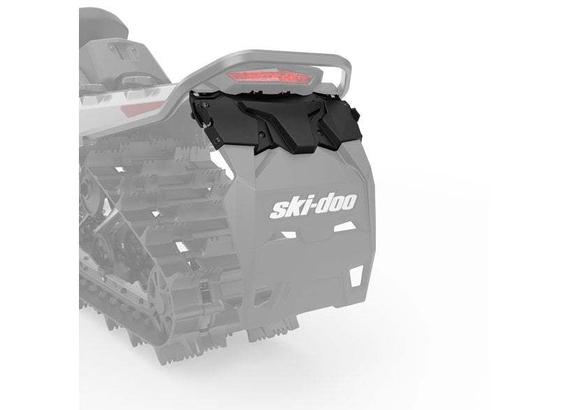 Ski-Doo LinQ Removable Snowflap 860201914 mounted on a snowmobile tunnel
