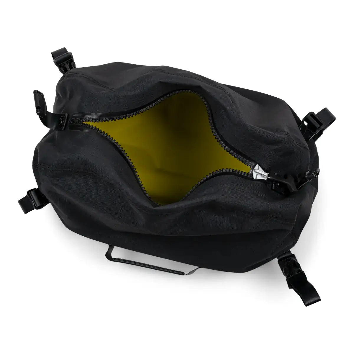 Black bag with a yellow interior on a white background