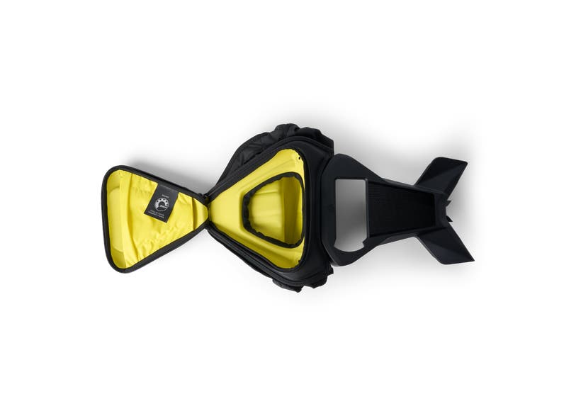 Ski-Doo 4.6-liter glovebox insert for one-piece lightweight hood, black with yellow interior, top view