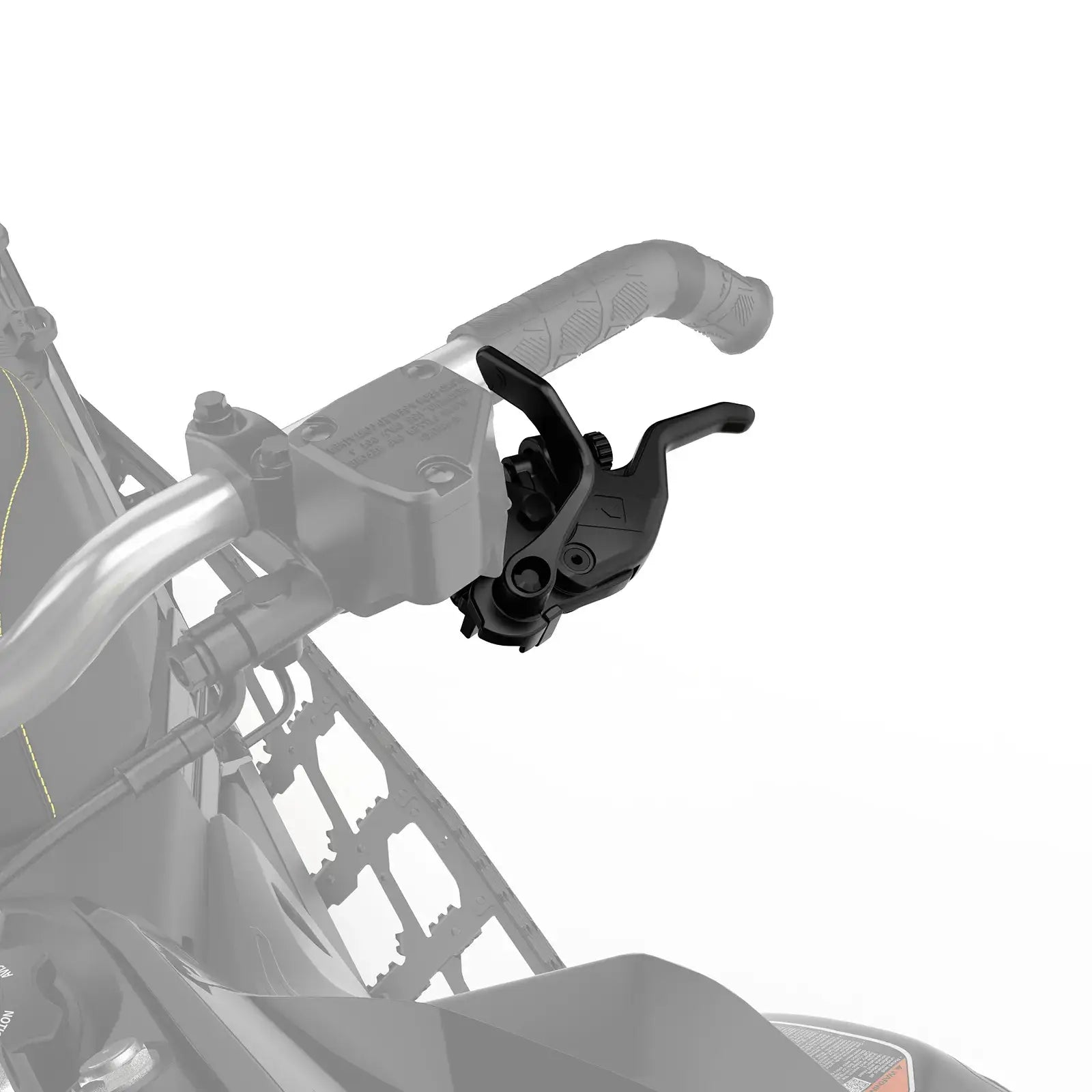 Close-up of a motorcycle handlebar with control lever on a white background