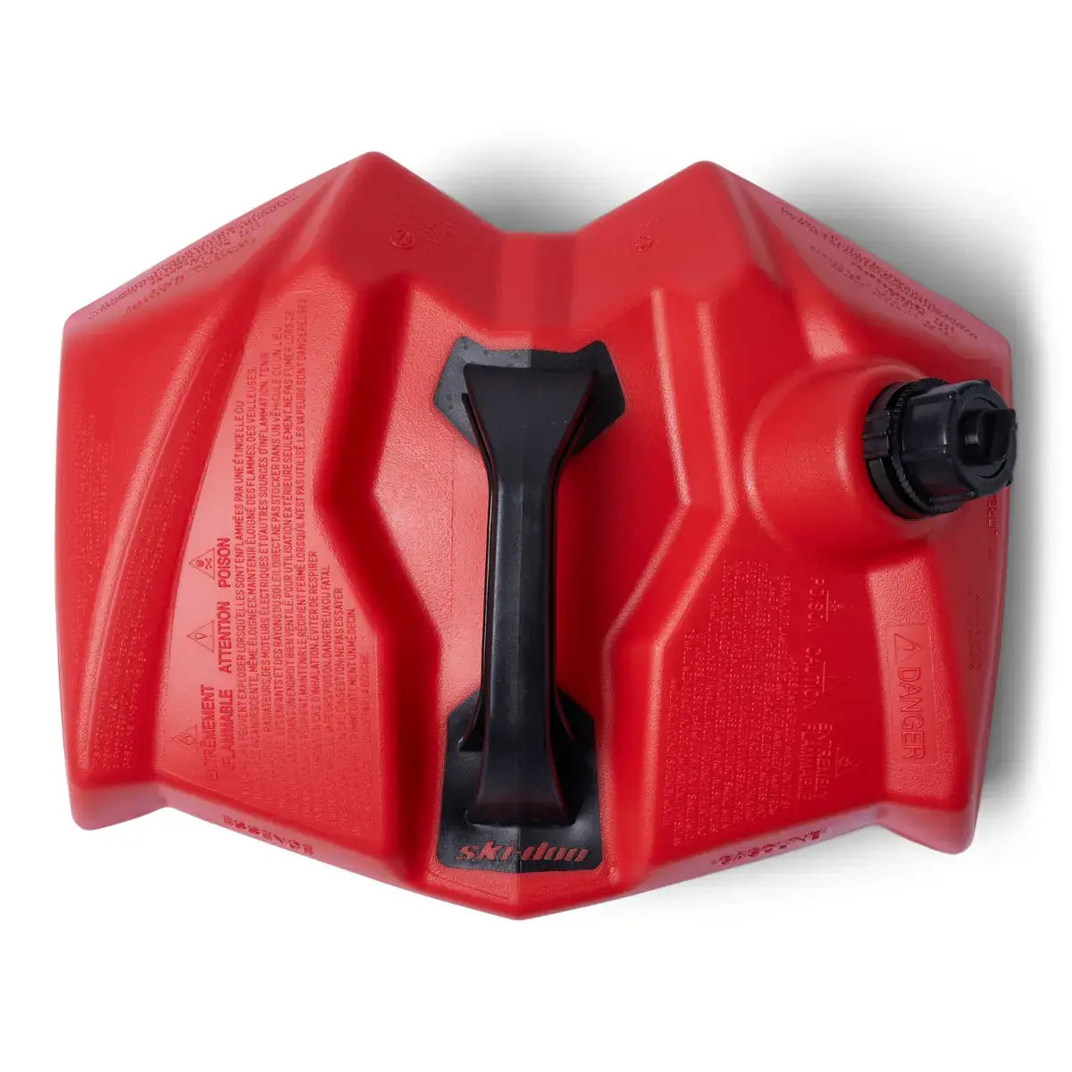 Red and black fuel tank with a black cap on a white background