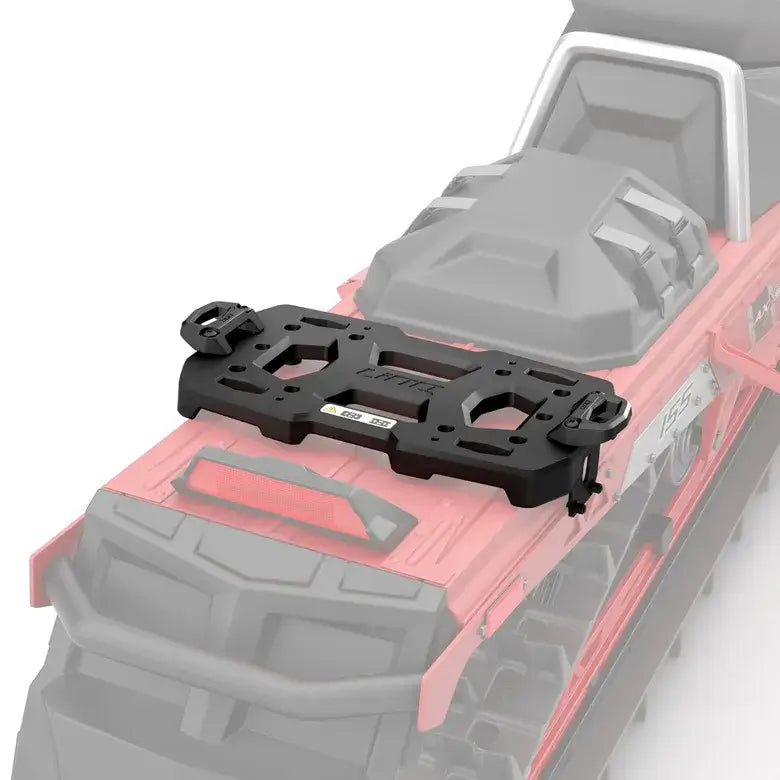 Black mounting bracket on a red and gray off-road vehicle