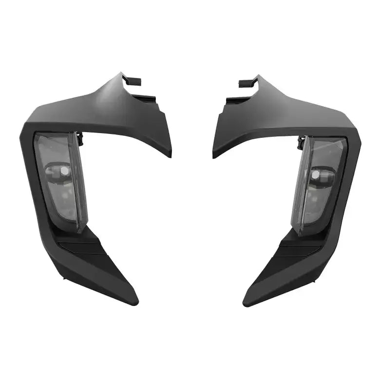 Pair of black motorcycle fairings on a white background