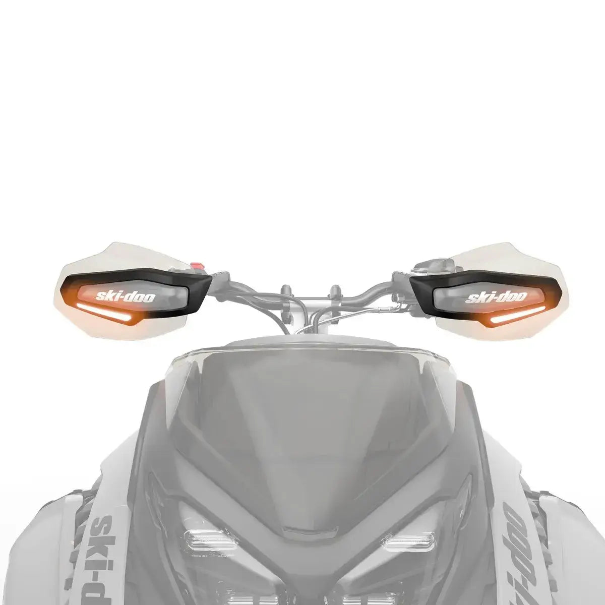 Ski-Doo snowmobile with side mirrors on a white background