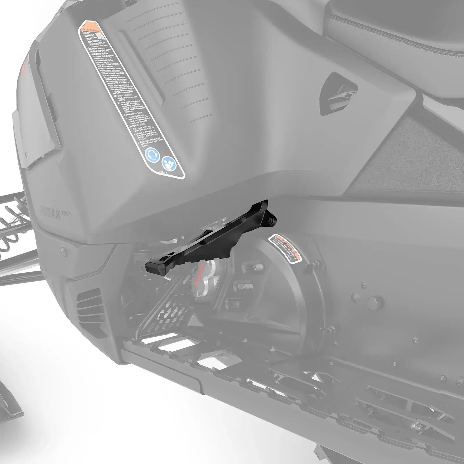 Close-up of a black metal bracket attached to a gray vehicle component.