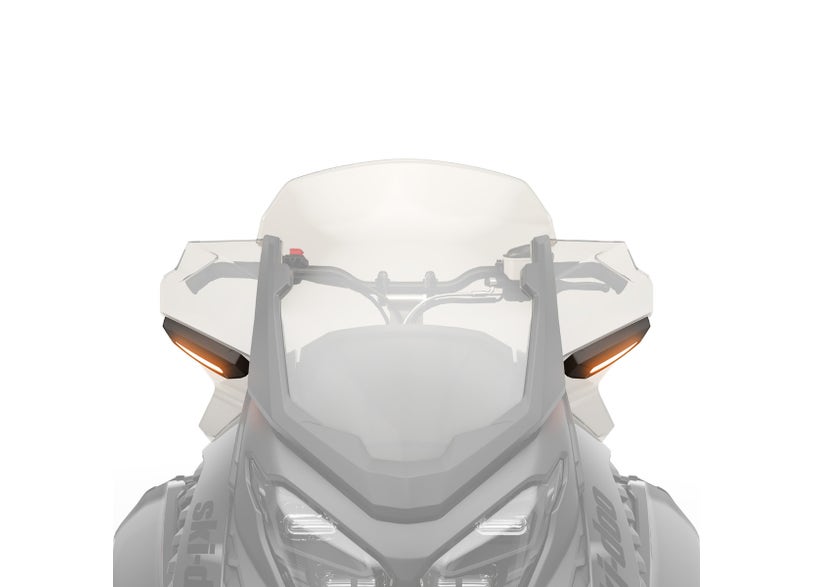 Ski-Doo LED signal lights mounted on windshield of REV Gen5 snowmobile front view, 860202703