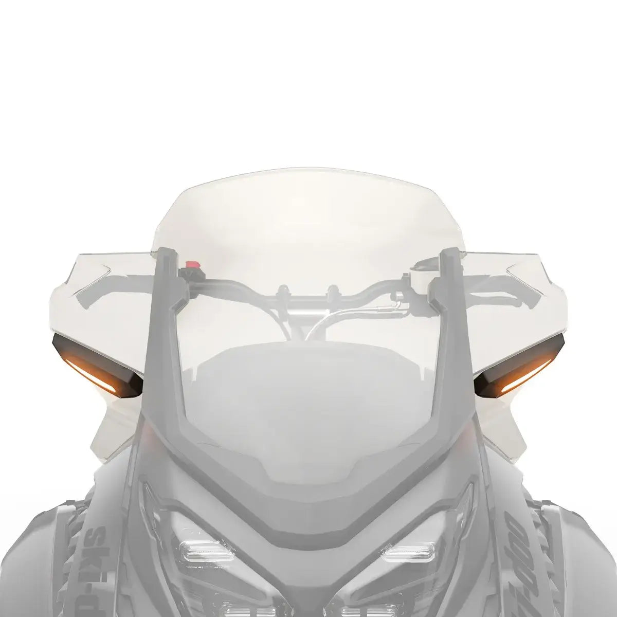Motorcycle windshield with orange accents on a white background