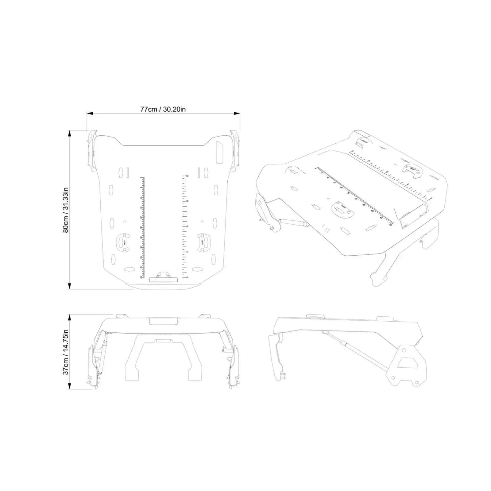 Technical drawing of a rectangular object with dimensions on a white background