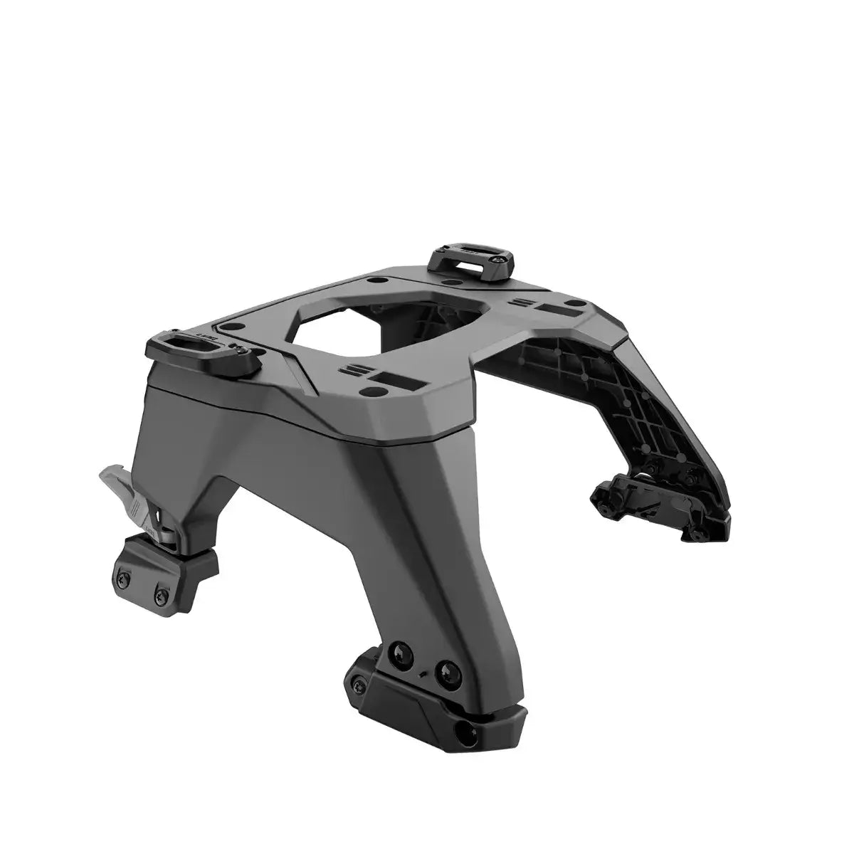 A black Ski-Doo LinQ 1+1 Removable Rack made of die cast aluminum, shown without a passenger seat.