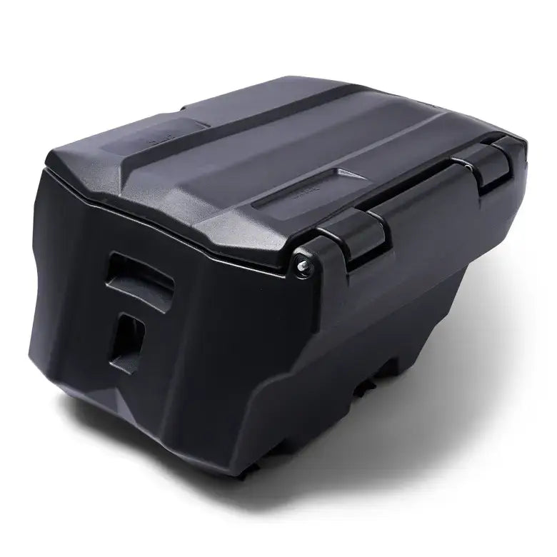 Black storage box on white background