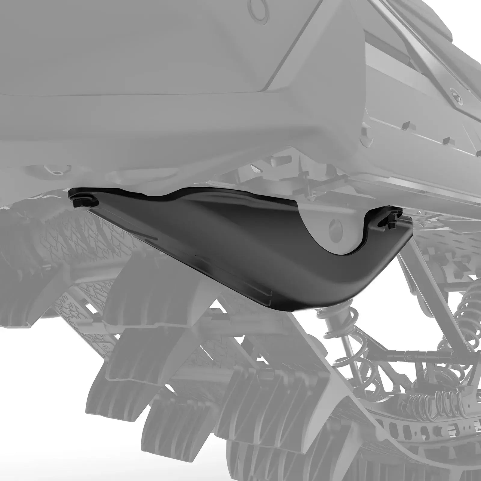 Close-up of a black fender on a vehicle with a blurred background