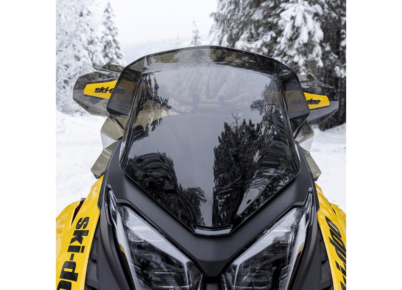 Ski-Doo REV Gen5 Low Windshield with Side Deflector Kit on a snowmobile