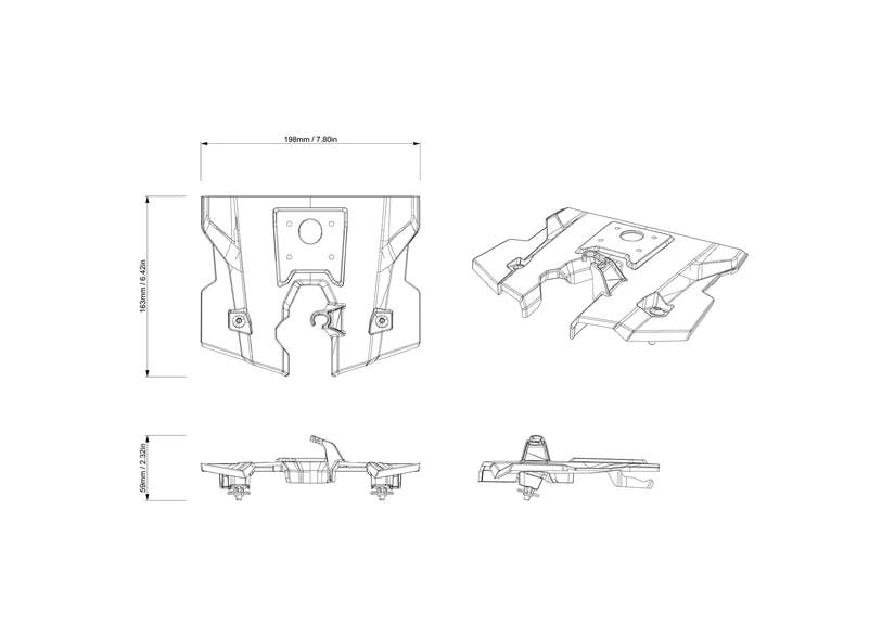 Ski-Doo Deep Snow cellphone mount plate black technical diagram with dimensions 860202902