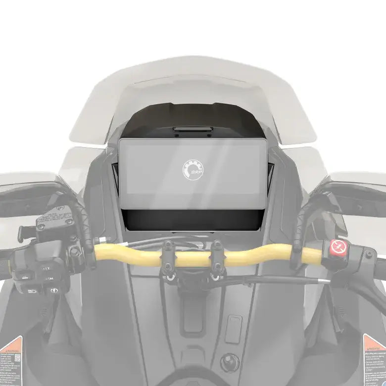 Motorcycle windshield and handlebar with a visible brand logo on a white background