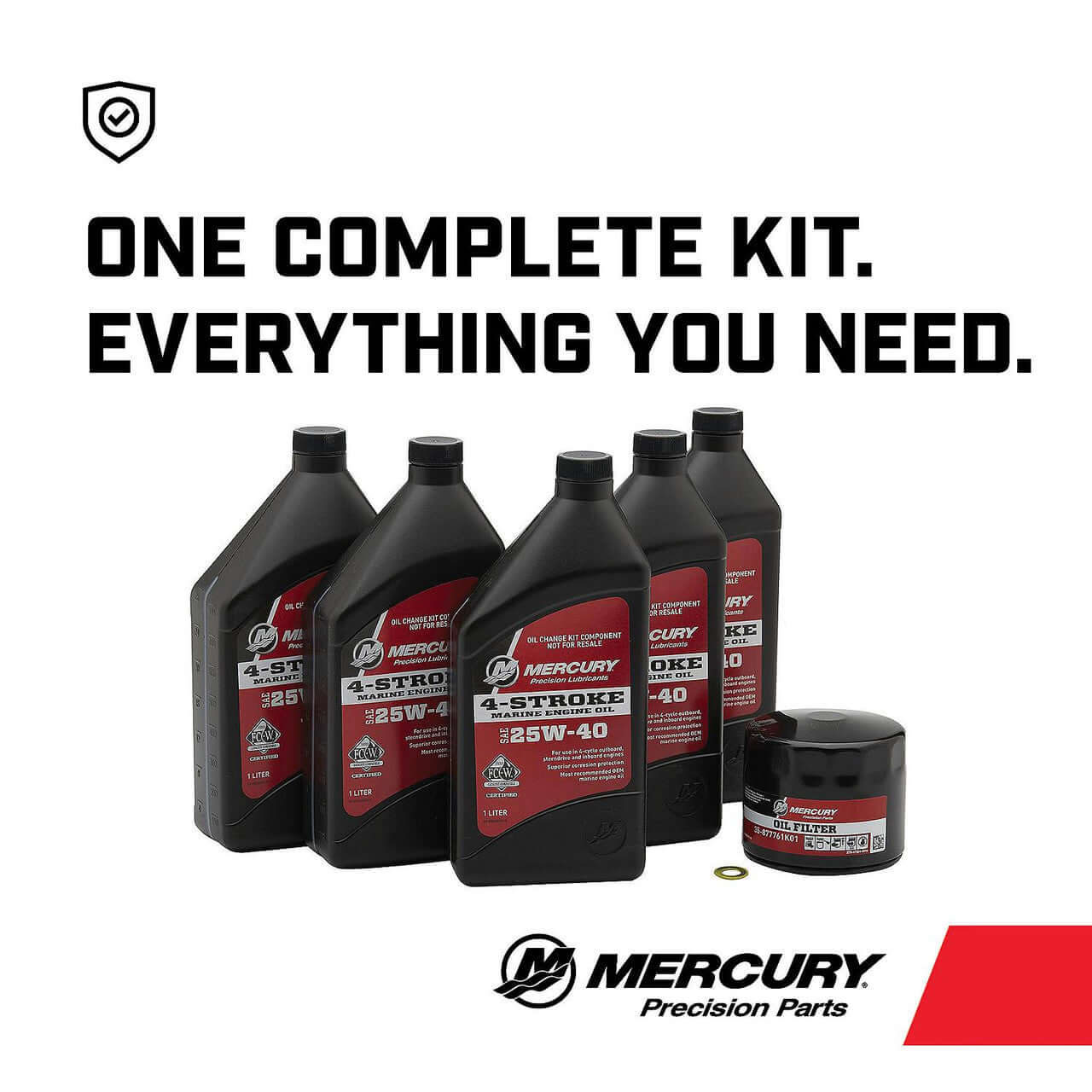 Kit de vidange d'huile pour moteur hors-bord 4 temps Mercury Marine 25W-40 pour moteurs hors-bord Mercury 1,7 L 75/90/115 CV EFI - 8M0081917